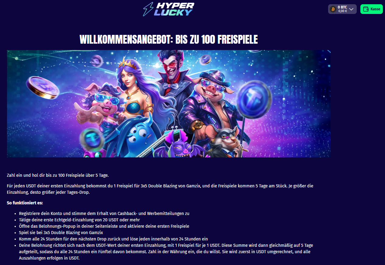 HyperLucky Willkommensbonus Freispiele